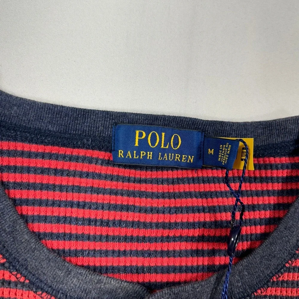 Polo Ralph Lauren Waffle Knit‎ Shirt Men Medium Red Striped Crewneck Thermal NEW